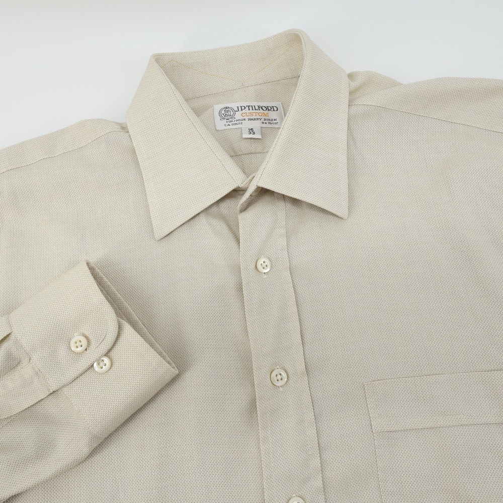 JP Tilford Custom Dress Shirt Mens Large 16-33‎ Beige Long Sleeve Cotton Blend